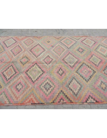 Embroidered Vintage Turkish Kilim Rug