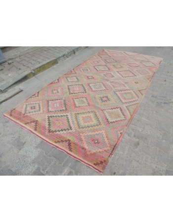 Embroidered Vintage Turkish Kilim Rug