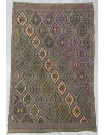 Unique Embroidered Vintage Kilim Rug