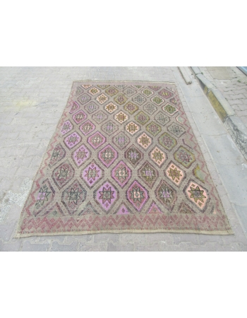 Unique Embroidered Vintage Kilim Rug