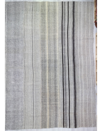 Vertical Striped Oversized Gray Vintage Kilim Rug