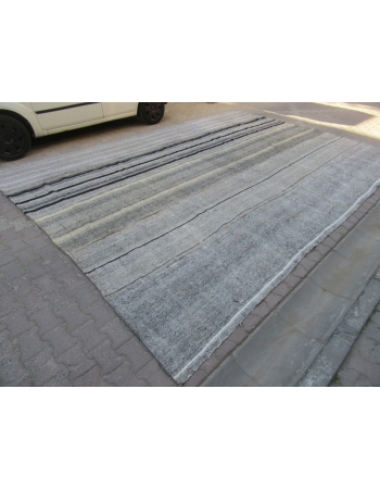 Vertical Striped Oversized Gray Vintage Kilim Rug