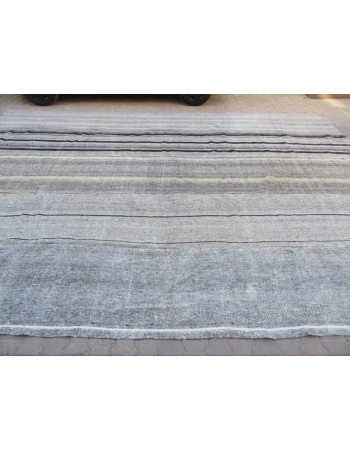 Vertical Striped Oversized Gray Vintage Kilim Rug