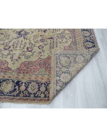 Navy&Beige distressed medallion designed vintage Turkish Oushak rug