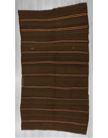Brown,Black,Orange striped vintage Turkish kilim rug