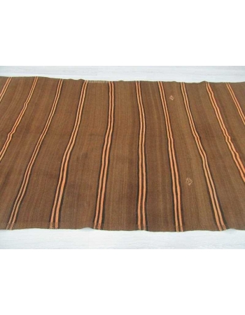 Brown,Black,Orange striped vintage Turkish kilim rug