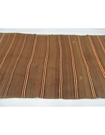 Brown,Black,Orange striped vintage Turkish kilim rug