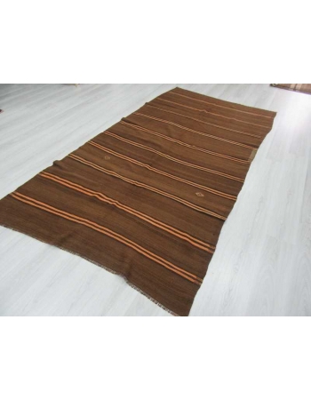 Brown,Black,Orange striped vintage Turkish kilim rug