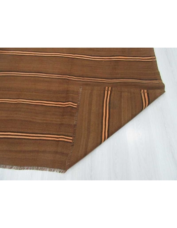 Brown,Black,Orange striped vintage Turkish kilim rug