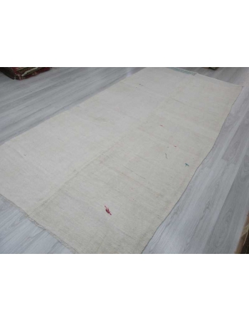 Handwoven vintage white modern Turkish hemp kilim rug