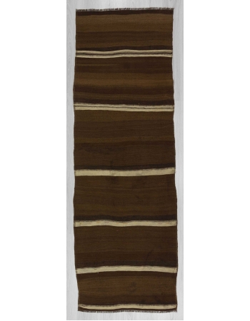 Vintage brown and white striped natural kilim runner rug