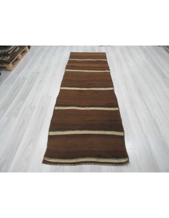 Vintage brown and white striped natural kilim runner rug
