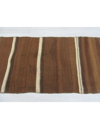 Vintage brown and white striped natural kilim runner rug