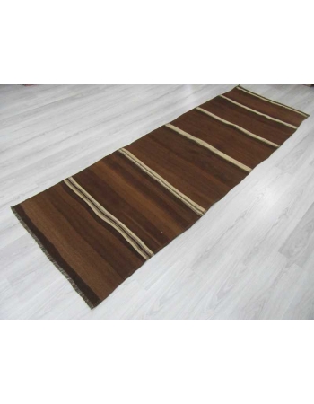 Vintage brown and white striped natural kilim runner rug