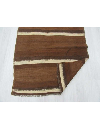 Vintage brown and white striped natural kilim runner rug