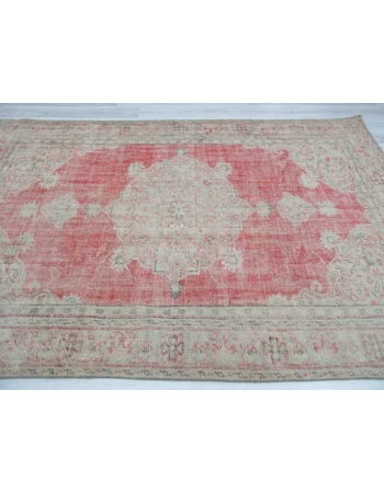 Vintage worn out Turkish Oushak rug