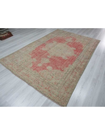 Vintage worn out Turkish Oushak rug