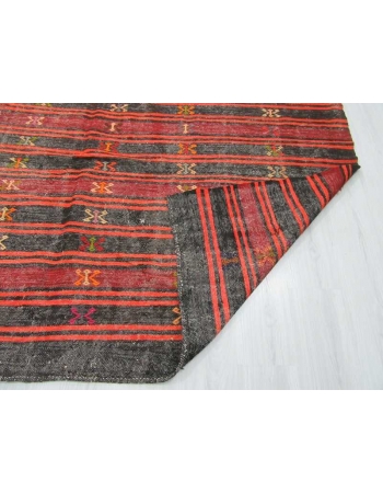 Black,Orange,Burgundy vintage striped embroidered Turkish kilim rug