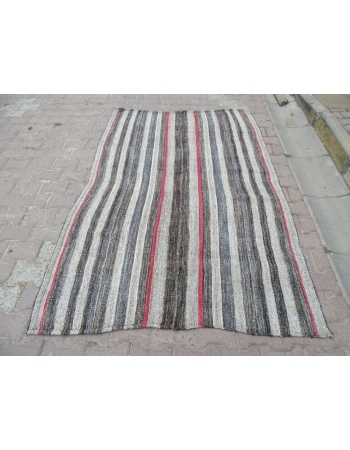 Red / Gray Striped Vintage Kilim Rug