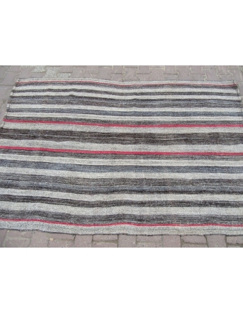 Red / Gray Striped Vintage Kilim Rug