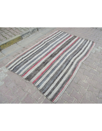 Red / Gray Striped Vintage Kilim Rug