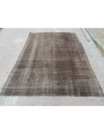 Dark Brown Vintage Plain Turkish Kilim Rug