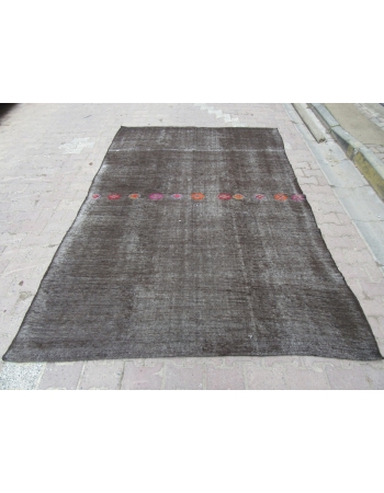 Vintage Black Plain Turkish Kilim Rug