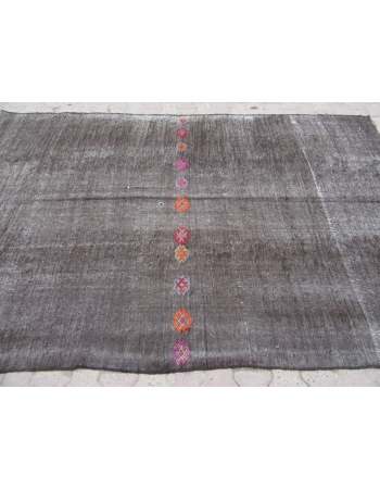 Vintage Black Plain Turkish Kilim Rug