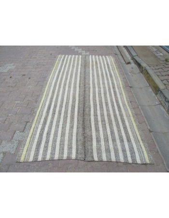 Gray / White / Yellow Striped Unique Kilim Rug