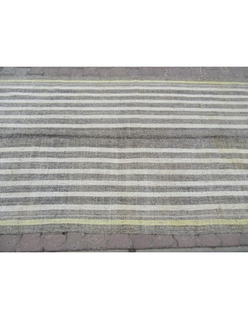 Gray / White / Yellow Striped Unique Kilim Rug