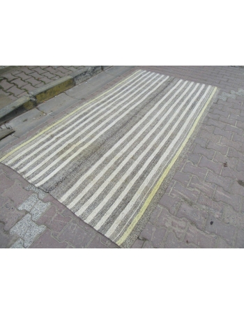 Gray / White / Yellow Striped Unique Kilim Rug