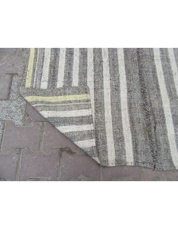 Gray / White / Yellow Striped Unique Kilim Rug