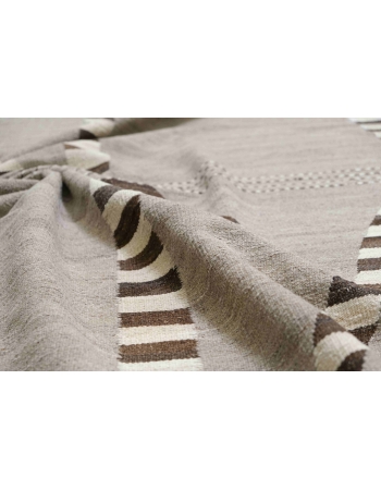 Neutral & Brown Handwoven Oversized Kilim Rug - 13` 3″ x 16`