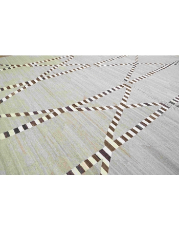 Neutral & Brown Handwoven Oversized Kilim Rug - 13` 3″ x 16`