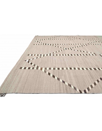 Neutral & Brown Handwoven Oversized Kilim Rug - 13` 3″ x 16`