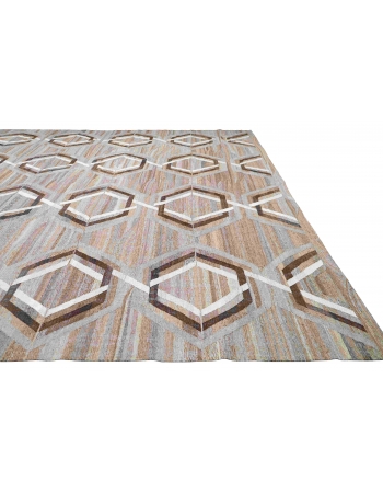 Brown & Neutral Oversized Handwoven Kilim Rug - 13` 6″ x 19` 2″