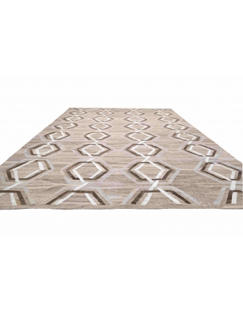 Brown & Neutral Oversized Handwoven Kilim Rug - 13` 6″ x 19` 2″