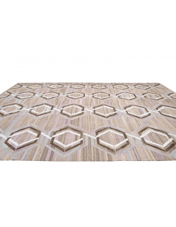 Brown & Neutral Oversized Handwoven Kilim Rug - 13` 6″ x 19` 2″