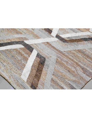 Brown & Neutral Oversized Handwoven Kilim Rug - 13` 6″ x 19` 2″