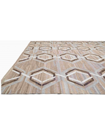 Brown & Neutral Oversized Handwoven Kilim Rug - 13` 6″ x 19` 2″