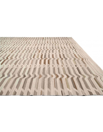 Oversized Neutral & Brown Handwoven Kilim Rug - 14` x 19` 8″