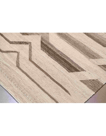Oversized Neutral & Brown Handwoven Kilim Rug - 14` x 19` 8″
