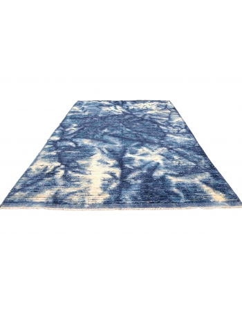 Blue Modern Hand Knotted Wool Rug - 6` 8″ x 10`