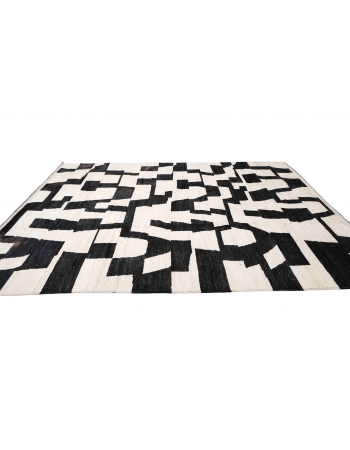 Black & White Handknotted Modern Wool Rug - 9` 2″ x 11` 8″
