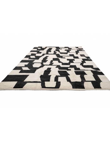 Black & White Handknotted Modern Wool Rug - 9` 2″ x 11` 8″