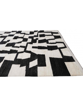 Black & White Handknotted Modern Wool Rug - 9` 2″ x 11` 8″