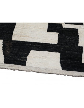 Black & White Handknotted Modern Wool Rug - 9` 2″ x 11` 8″