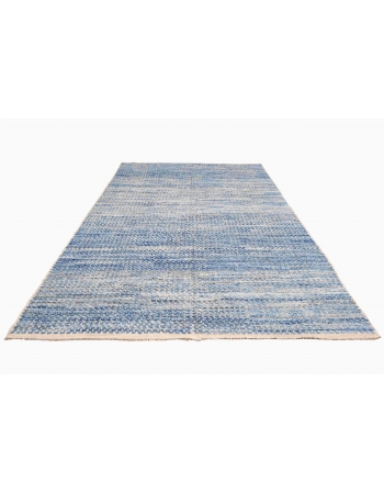 Blue Hand Knotted Modern Wool Rug - 5` 10″ x 9` 5″