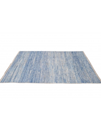 Blue Hand Knotted Modern Wool Rug - 5` 10″ x 9` 5″