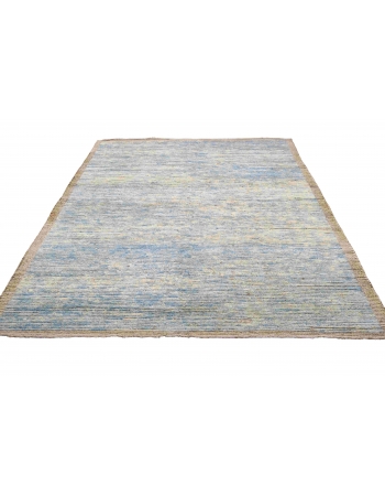Blue Modern Hand Knotted Wool Rug - 5` 10″ x 8` 2″